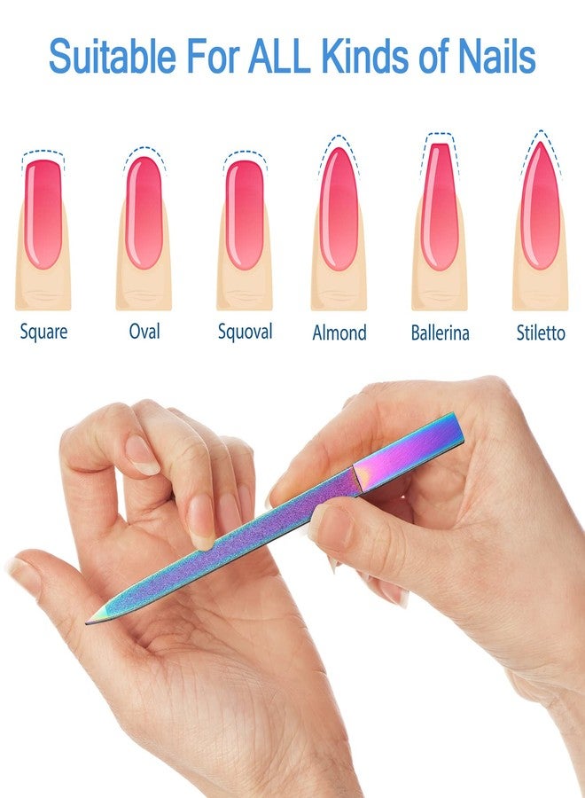 Mudder 6 Pcs Diamond Nail File for Women Men Stainless Steel Metal Double Side Nail Buffer Sapphire Rainbow Emery Boards Manicure Tool Fingernail Care Tool for Salon Home and Travel Use - Image 4